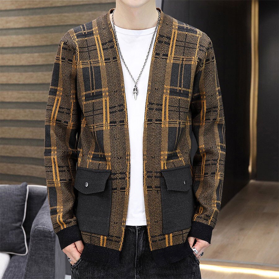 Men's Casual Knitted Cardigan Top Khaki M