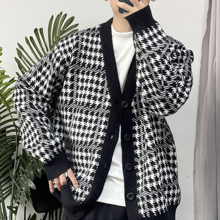 Men's Casual Knitted Cardigan Top Black M