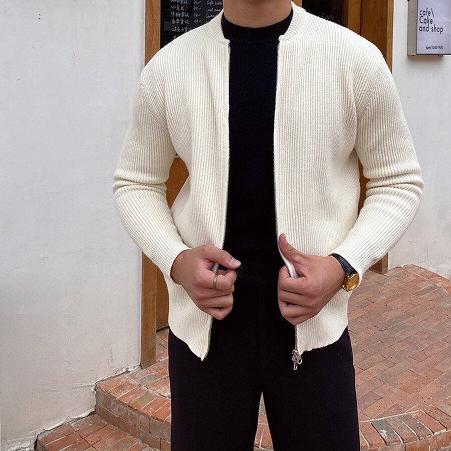 Men's Casual Knitted Cardigan Top White L