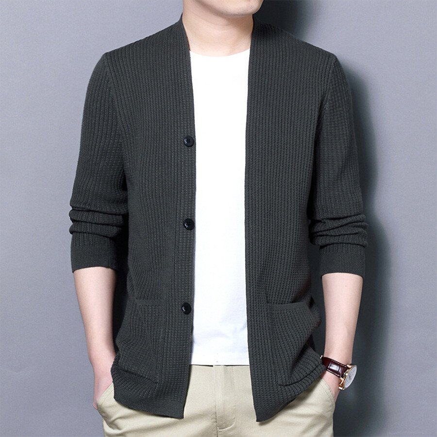 Men's Casual Knitted Cardigan Top Black L