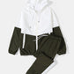 Mens Contrast Patchwork Zip Hooded Jacket Casual Sports Two Pieces Outfits
