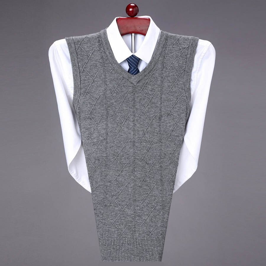 Men's Casual V-Neck Waistcoat Sweater Knit Sweater Black 3XL