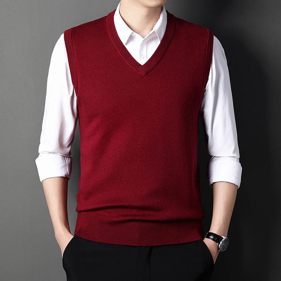 Men's Casual V-Neck Waistcoat Sweater Knit Sweater Black L