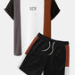 Mens Letter Print Knitted Patchwork Crew Neck Short Sleeve Two Pieces Outfits SKUI05043