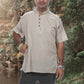 Men's Casual Solid Color Cotton Linen Pullover T-Shirt Top Beige S