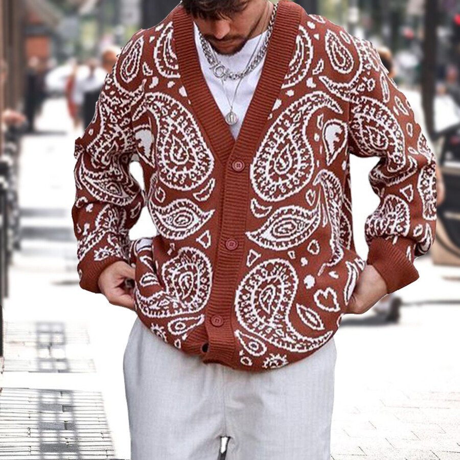 Men's Loose Casual V-Neck Cardigan Sweater As shown S