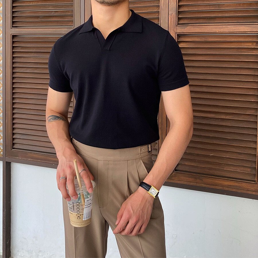 Men's Casual Short Sleeve Knit T-Shirt Black M
