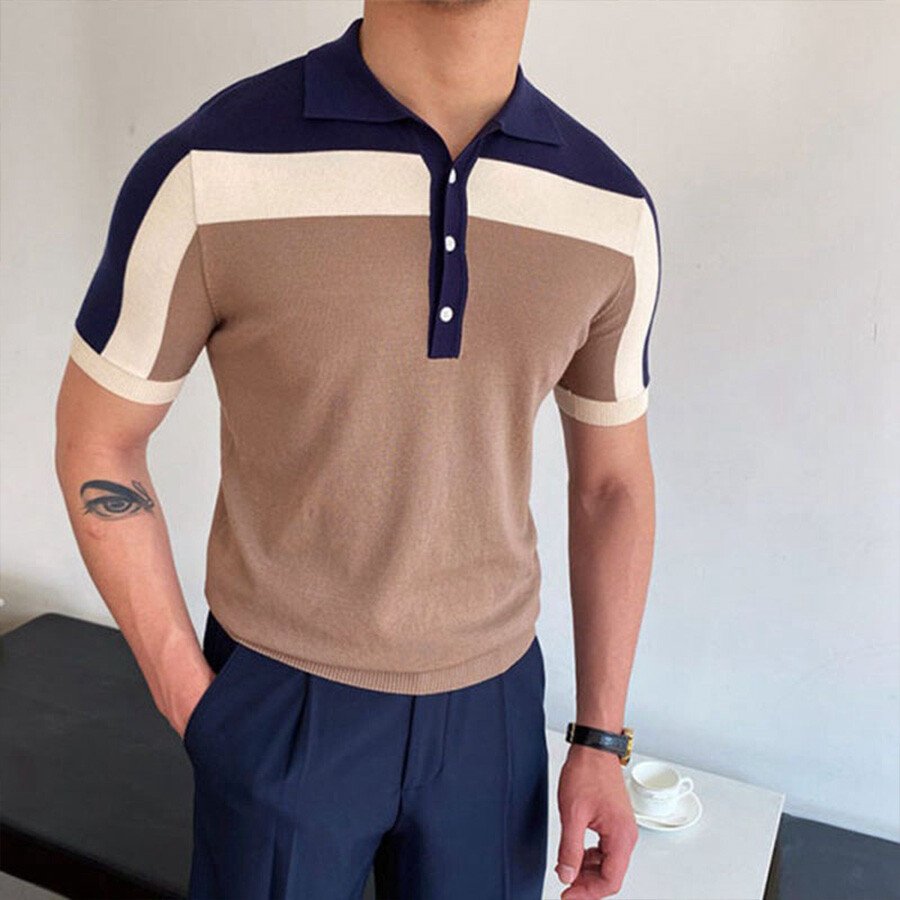 Men's Colorblock Short Sleeve Knit T-Shirt Khaki M