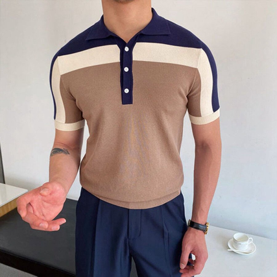 Men's Colorblock Short Sleeve Knit T-Shirt Khaki XL