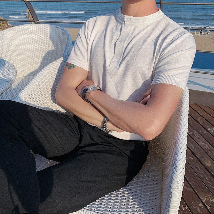 Men's Solid Color Short-Sleeved Sweater T-Shirt Green M