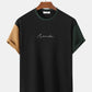 Mens Letter Embroidery Knitted Patchwork Crew Neck Short Sleeve Two Pieces Outfits