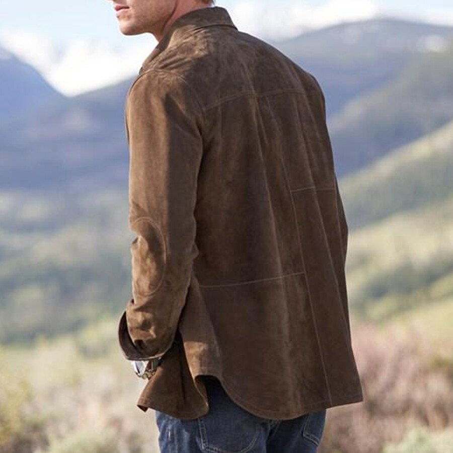 Men's Casual Solid Color Pocket Jacket Brown XL