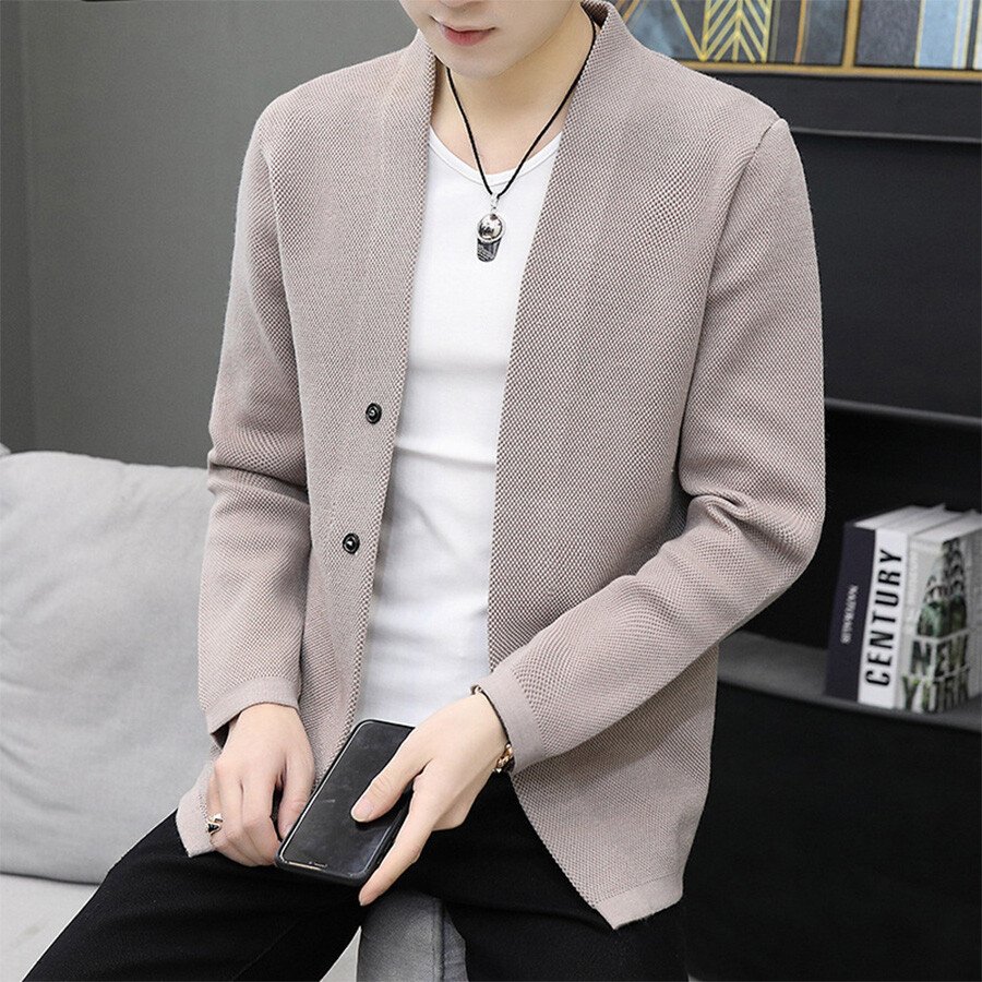 Men's Casual Knitted Cardigan Top Black XL