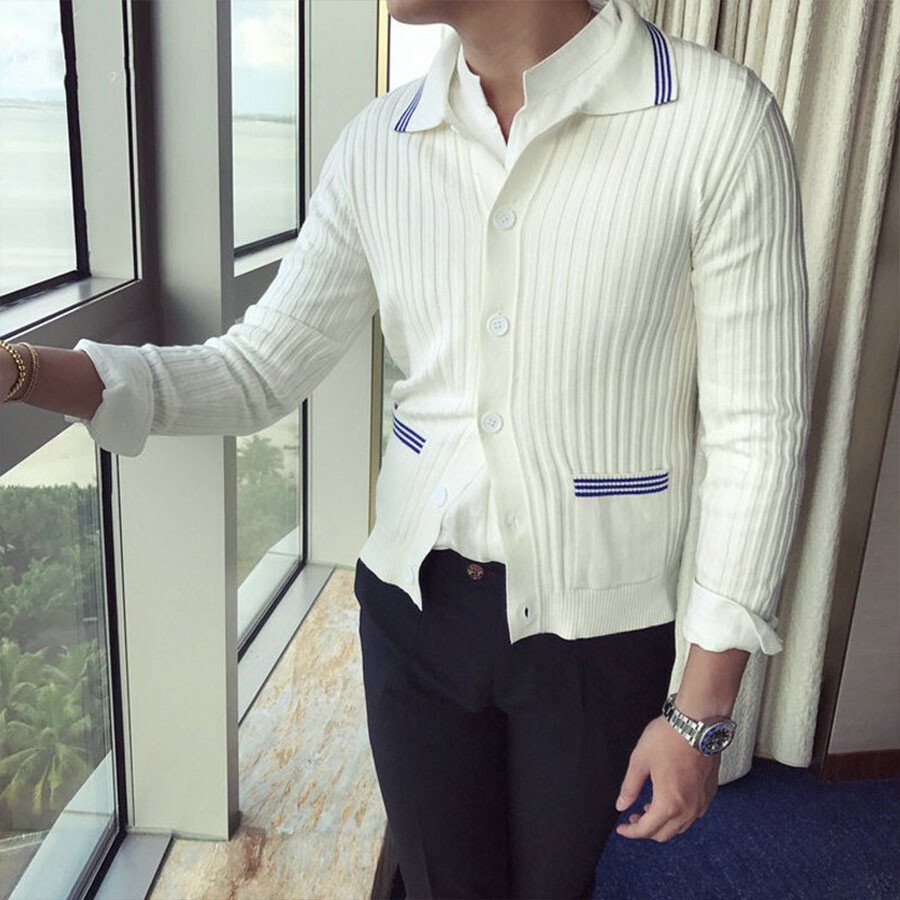Men's Casual Knitted Cardigan Top White M