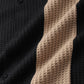 Mens Colorblock Stitching Knitted Revere Collar Short Sleeve Shirt