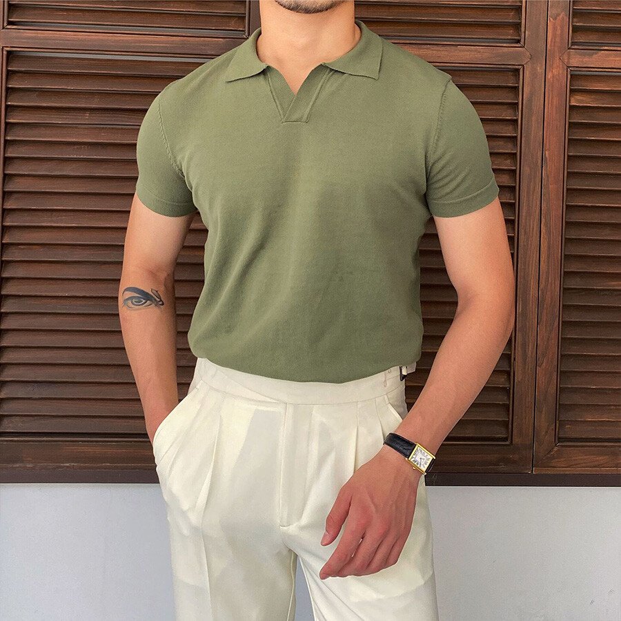 Men's Casual Short Sleeve Knit T-Shirt Black 2XL