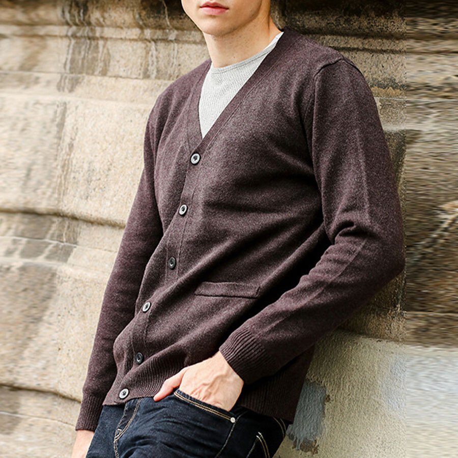 Men's Casual Knitted Cardigan Top Black M