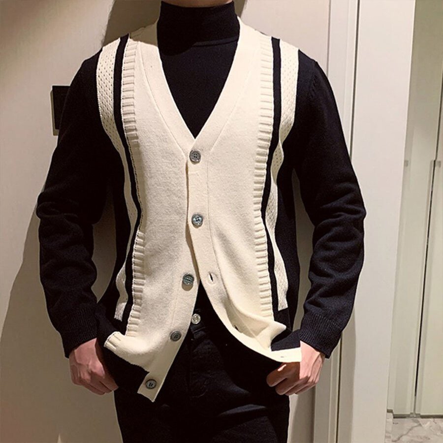 Men's Casual Knitted Cardigan Top Black M