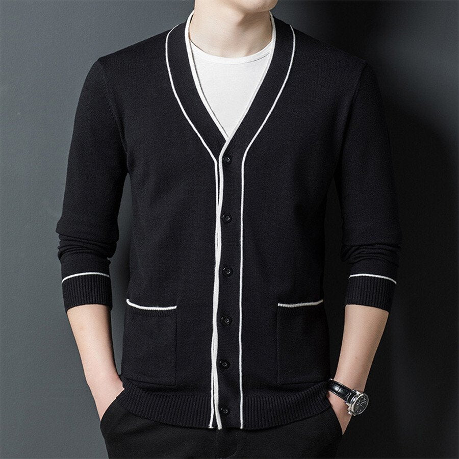 Men's Casual Knitted Cardigan Top Black XL