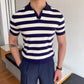 Men's Casual Striped Short Sleeve Knit T-Shirt Dark Blue XL