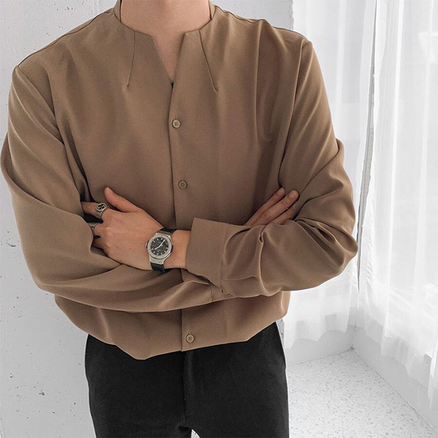 Men's Casual Fashion Shirts Coffee M