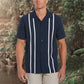 Men's Casual Lapel Short Sleeve Shirt T-Shirt Top Navy S