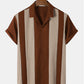Mens Colorblock Stitching Knitted Revere Collar Short Sleeve Shirt