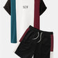 Mens Letter Print Knitted Patchwork Crew Neck Short Sleeve Two Pieces Outfits SKUI05043