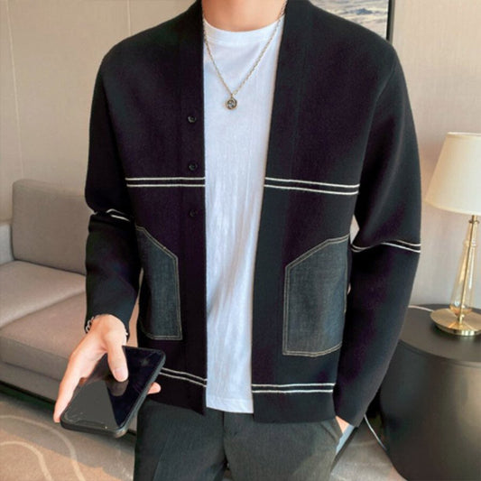 Men's Casual Knitted Cardigan Top Black M