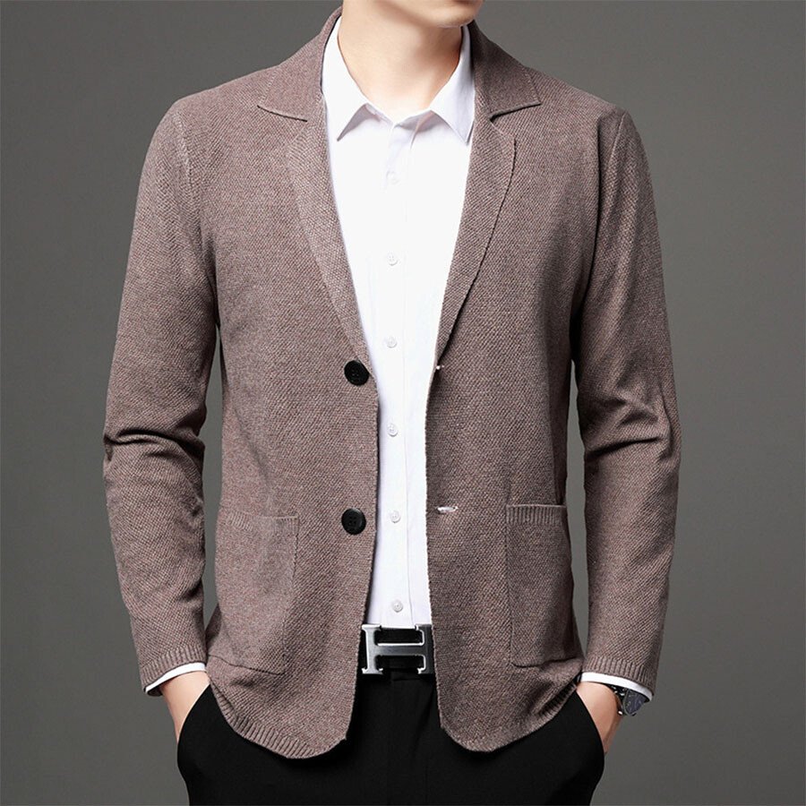 Men's Casual Knitted Cardigan Top Black 2XL