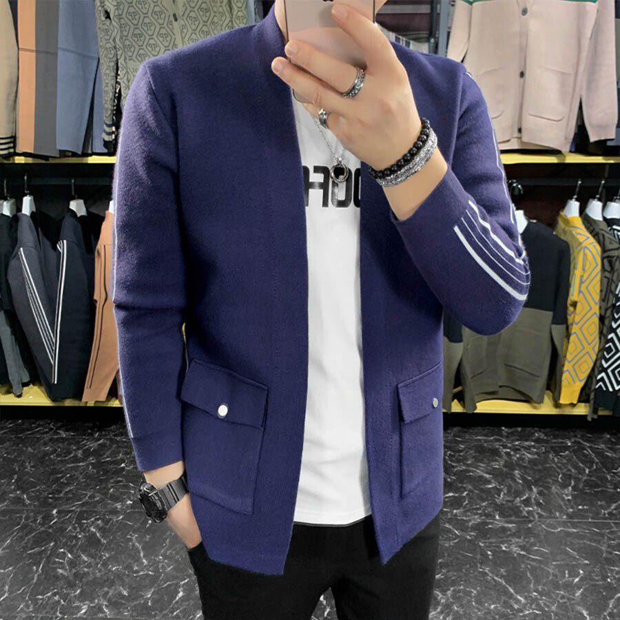 Men's Casual Knitted Cardigan Top Black L