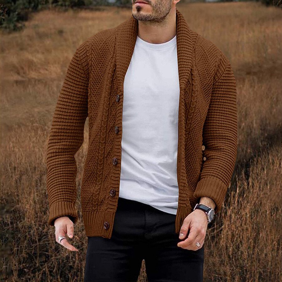 Men's Casual Solid Color Sweater Cardigan Jacket Black L