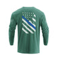 Men's 100% Cotton Blue Line American Flag Graphic Round Neck Long Sleeve T-Shirts