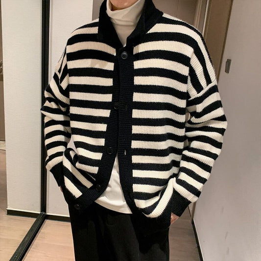 Men's Casual Knitted Cardigan Top Black M
