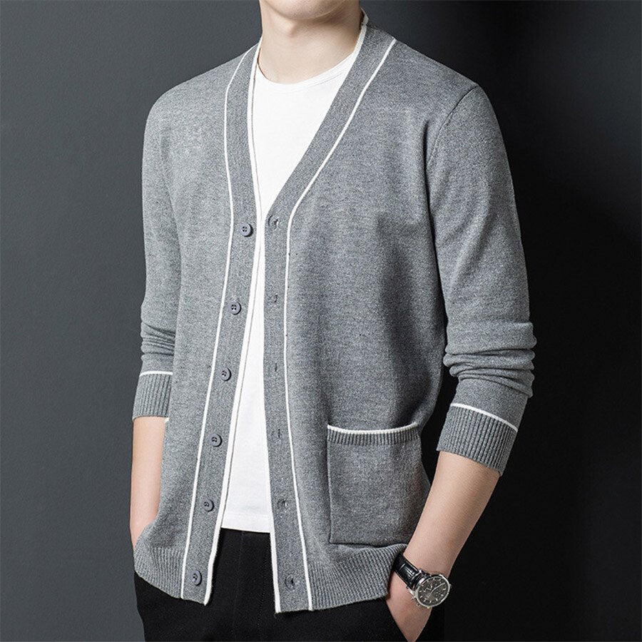 Men's Casual Knitted Cardigan Top Black 3XL