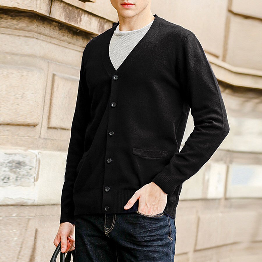 Men's Casual Knitted Cardigan Top Light Grey 3XL