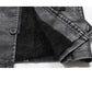 Men Long Thick Fleece Leather Jacket Parkas Men Outfit Warm Pockets Faux Leather Jacket