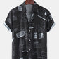 Mens Funny Abstract Cartoon Slogan Chest Pocket Short Sleeve Shirts