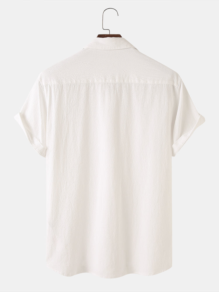 Men 100% Cotton Solid Color Double Pocket Casual Shirt SKUF15002