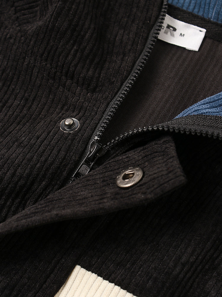 Mens Colorblock Corduroy Drawstring Hem Daily Pullover Hoodie