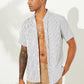 Mens Striped Breathable Stand Collar Short Sleeve Casual Loose Shirts