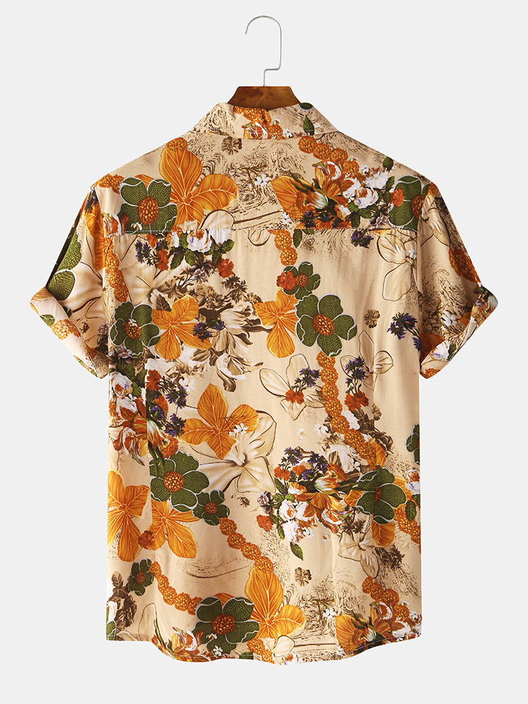 Mens Vintage Floral Oil Printting Short Sleeve Shirts