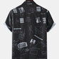 Mens Funny Abstract Cartoon Slogan Chest Pocket Short Sleeve Shirts