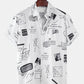 Mens Funny Abstract Cartoon Slogan Chest Pocket Short Sleeve Shirts