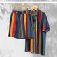 Men Thin & Breathable Cotton Outfits Sets Colorful Stripe Holiday Short Sleeve Two Pieces