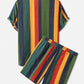 Men Thin & Breathable Cotton Outfits Sets Colorful Stripe Holiday Short Sleeve Two Pieces
