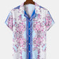 Mens Pink Baroque Print Vintage Revere Collar Two Pieces Outfits