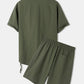 Mens Casual Wrap Tie Side Top Solid 100% Cotton Two Pieces Outfits